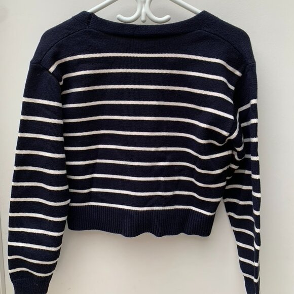 Zara Navy Striped Cropped Cardigan - Picture 3 of 9
